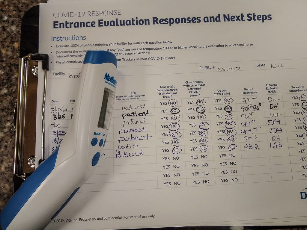 Covid-19 Evaluation Log at Davita Dialysis