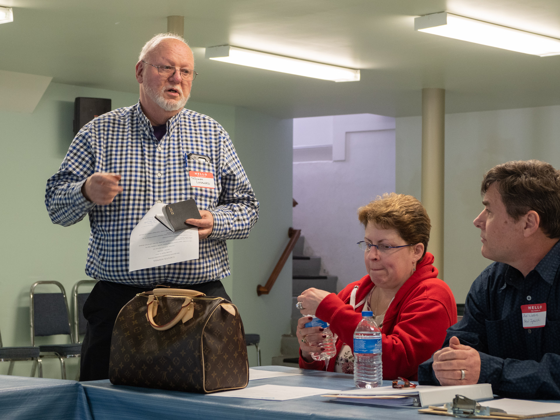 Hillsbrorough County Chair Richard Lessard officiated at the New Ipswich Democratic Caucus