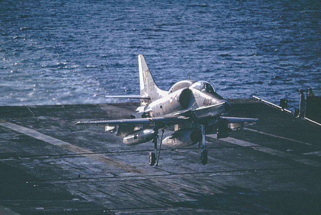 Douglas A-4 Skyhawk catching the arresting gear