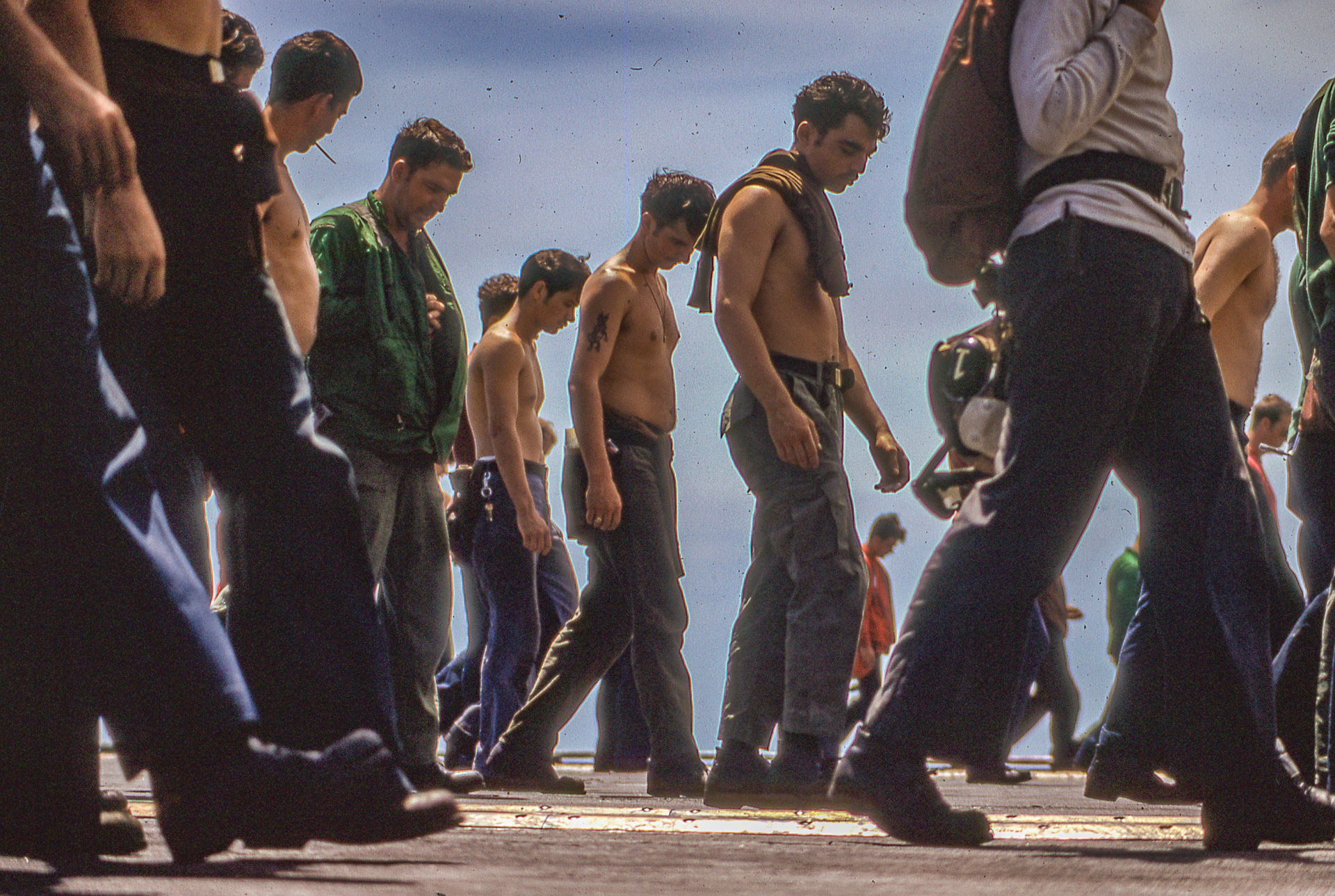 FOD walk on the flight deck of the USS Bon Homme Richard (1970) FOD walk aboard the USS Bon Homme Richard aircraft carrier in 1970