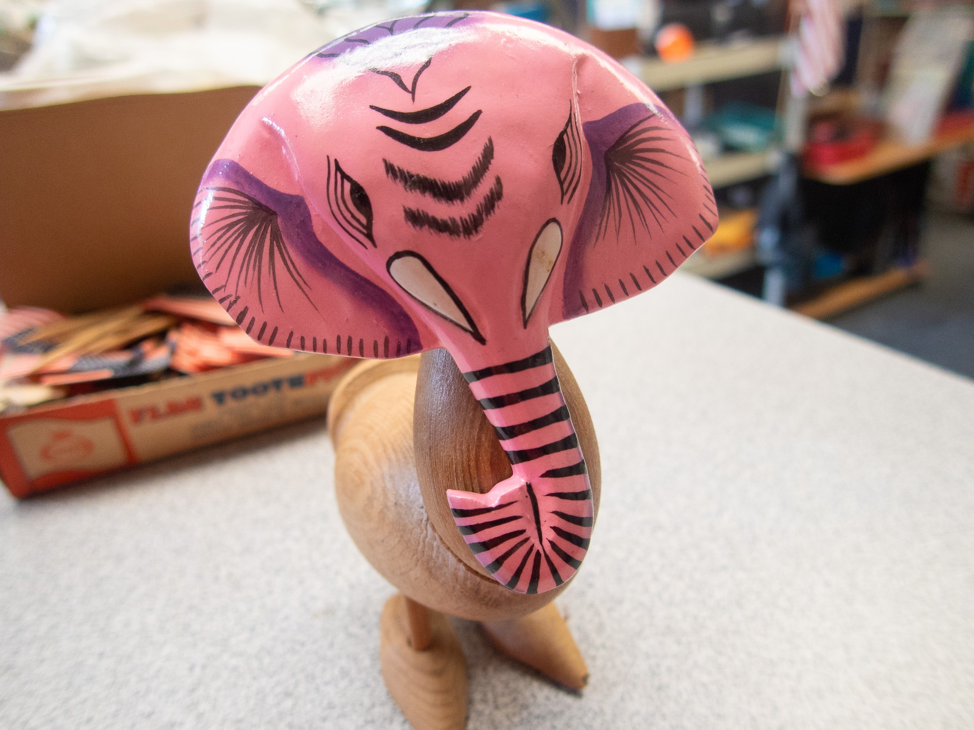 Elephant Head Pink elephant sculpture (wood)