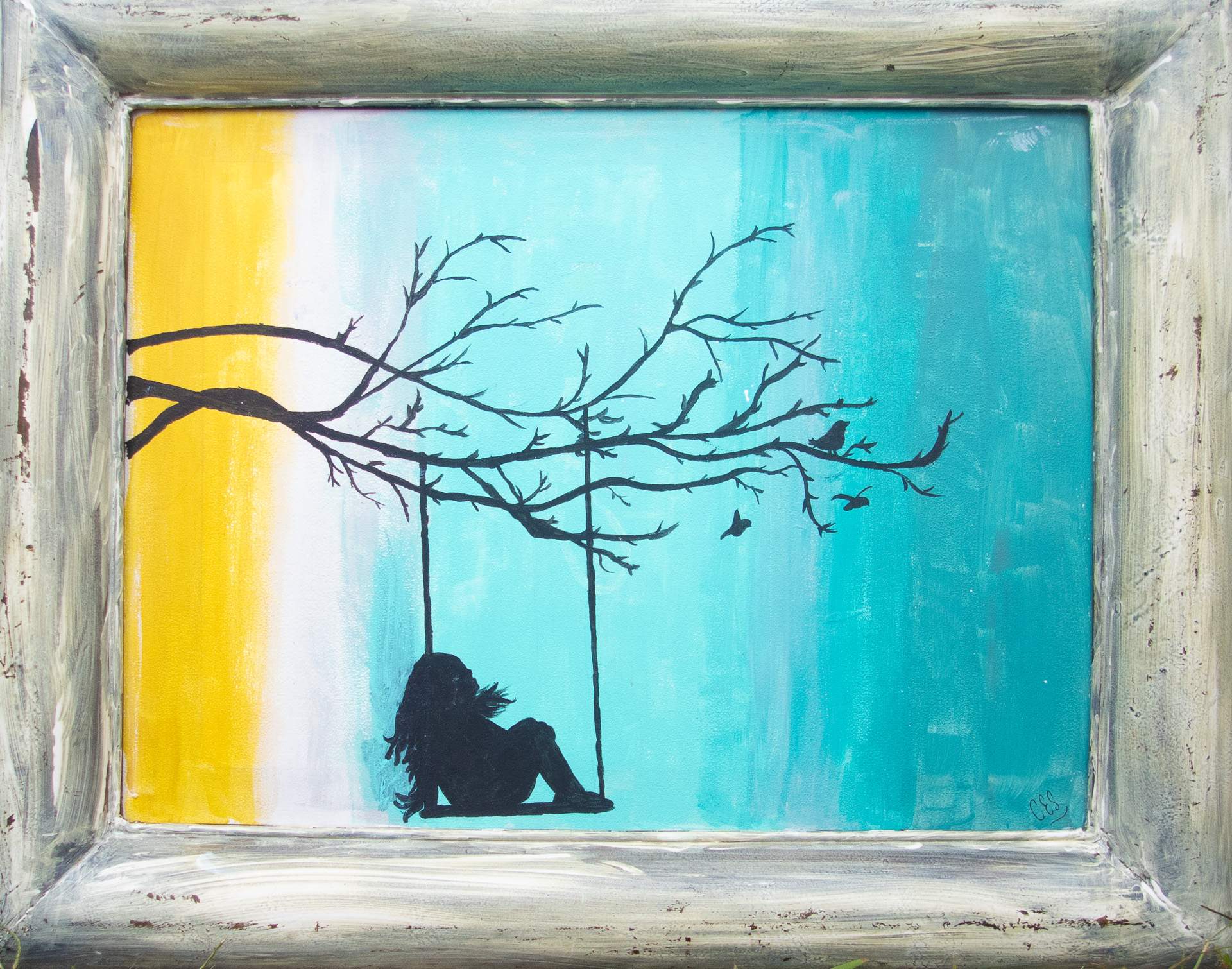 Painting of girl on a swing