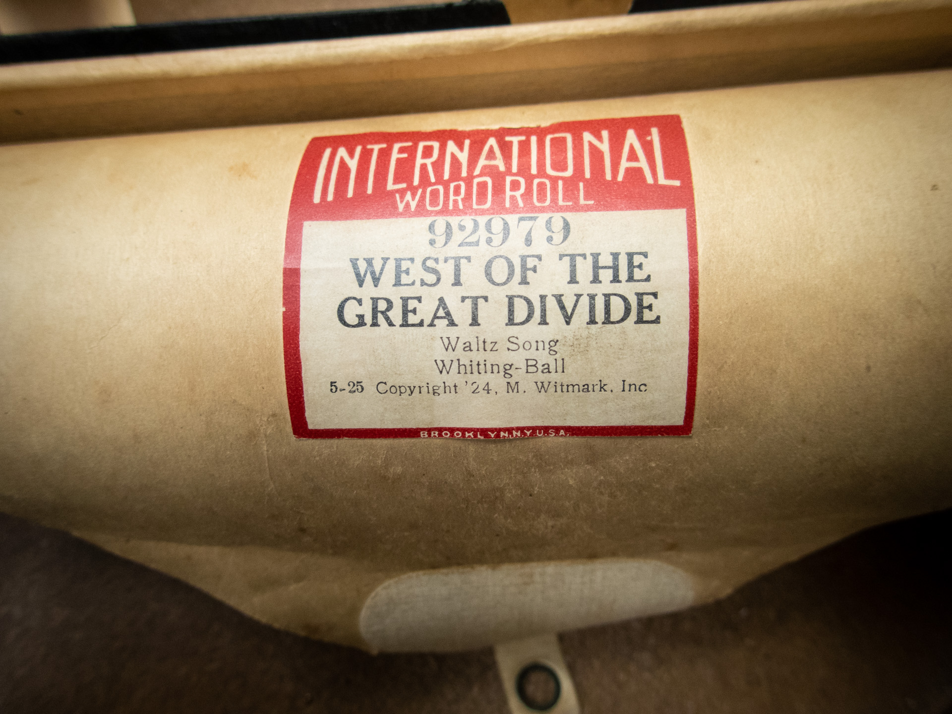 Piano Roll of the tune "West of the Great Divide" a waltz from WWI