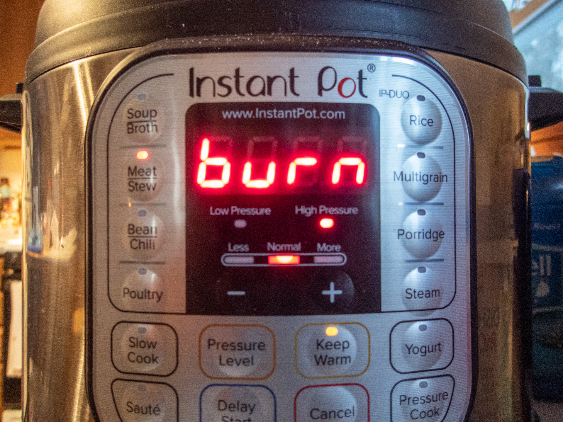 "burn" message on the instant pot