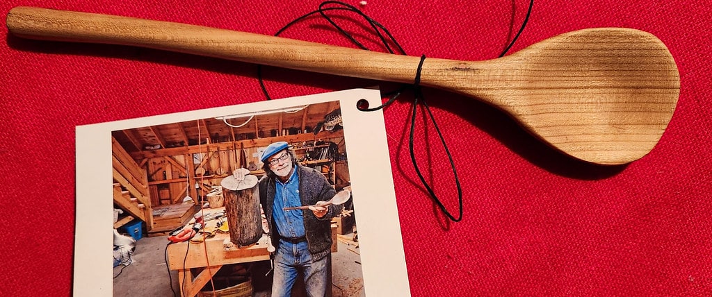 Out of the blue spoon Wooden spoon and photo of the creator, Paul Willis