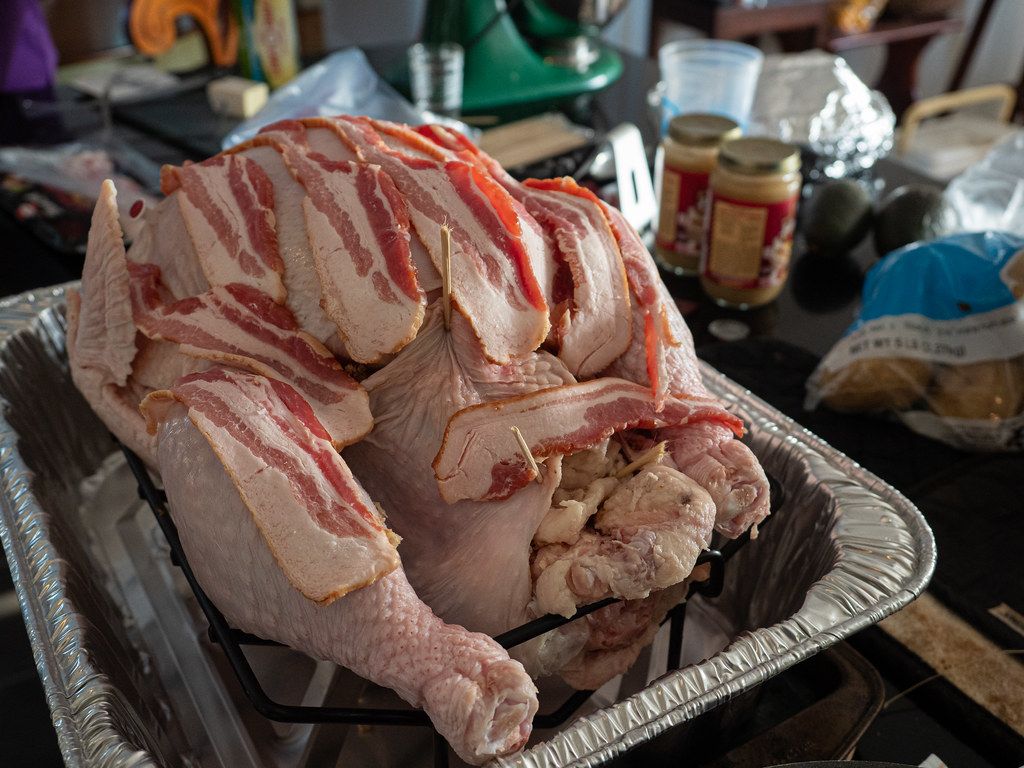Turkey with bacon strips